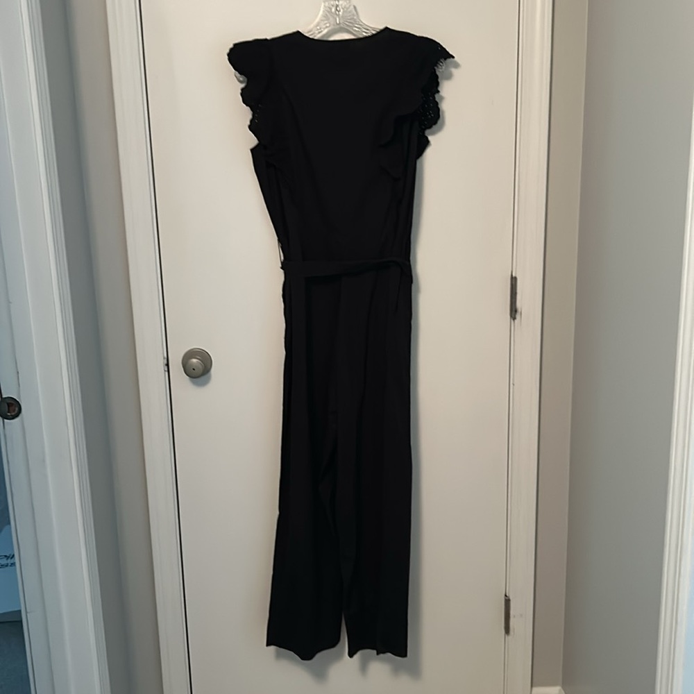 GAP Black Poplin Jumpsuit with Eyelet Ruffle Detailing - Picture 6 of 6